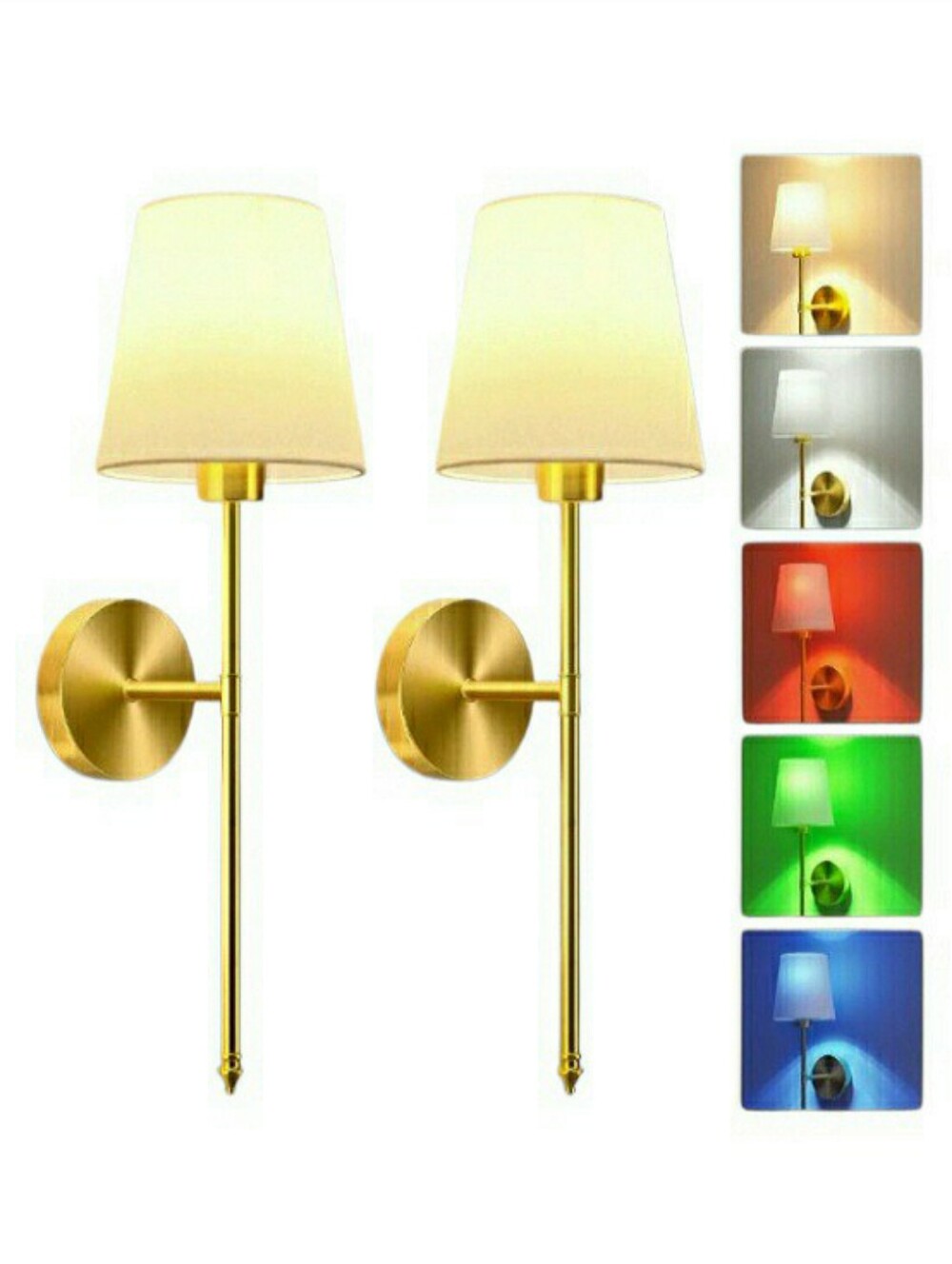 JOFIOS Wireless Color Changing Battery Operated Gold Tone Wall Sconce Set Of 2